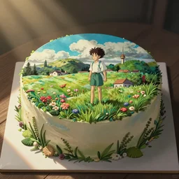 a beautifull cake drawn by hayao miyazaki