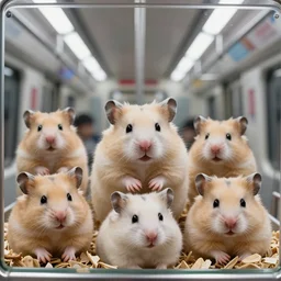 photo of a hamster inside a metro train, various poses, unedited, soft light, sharp focus, 8 k