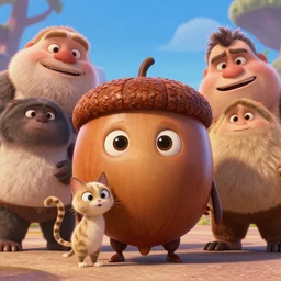 round antropomorphic acorn and cat in world adventure movie by nuri iyem, james gurney, james jean, greg rutkowski, anato finnstark. pixar. hyper detailed, 5 0 mm, award winning photography, perfect faces