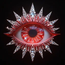 the resplendent fractal eye of Resonance, glowing red with white diamonds and black background, high resolution octane render, sci fi