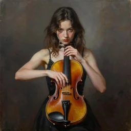 woman violin, oil painting, artstation, dramatic lighting, symmetry, beautiful