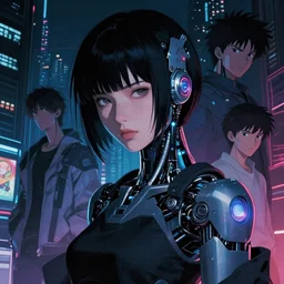 photo portrait of a japanese cyberpunk cyborg girl, finely detailed features, cyborg robot parts with glowing lights!, dramatic cinematic, night, at cyberpunk city, ghost in the shell, akira, odeo, cinematic lighting, flirting with camera, noir, trending on pixiv fanbox, afrofuturism, araki, painted by greg rutkowski makoto shinkai takashi takeuchi craig mullins, alphonse mucha, studio ghibli, pixiv