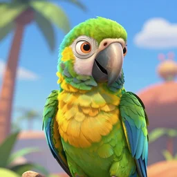 a beautiful humanoid parrot, strong, colorful, by pixar animation studio, zootopia