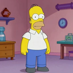 Homer Simpson in style of 60’s science fiction, photo taken by Wes Anderson