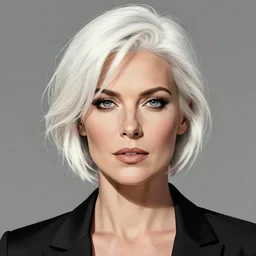 portrait of a woman with short white hair, medium shot, illustration, highly detailed, high quality, by jack kirby