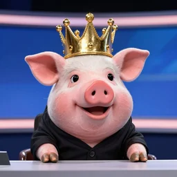 news anchor pig wearing a gold crown depicted as a muppet 8k