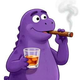 barney the purple dinosaur from kids show drinking whisky and smoking a cigar, portrait art, digital art, trending on artstation