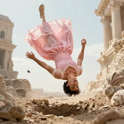 Tom Cruise in a pink dress making a head jump into the rabbit hole, hyperrealistic, highly detailed, depth of field, High definition, 8k,  octane render, artstation
