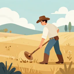 modern flat design style illustration with line elements of a cowboy harvesting in the field, beautiful!! Landscape