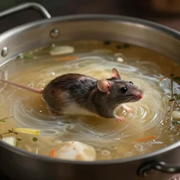 a rat in soup doing backstrokes