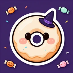 kawaii Halloween donut logos for a bakery with a vampire theme with kawaii Halloween candies sprinkled in the background