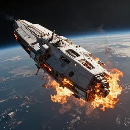 Spaceship disintegrating and burning in the atmosphere, 4k, sf
