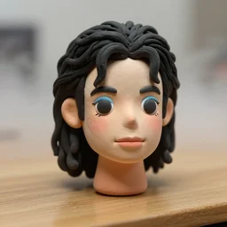 michael jackson!!! very realistic!!! smooth specular clay! extremely close smooth specular sculpted headshot of michael jackson puppet doll , soft light, fog , on wooden table. style: claymation puppet kids clay , by guldies