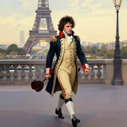 an oil panting of a young napoleon with her girlfriend, walking in paris