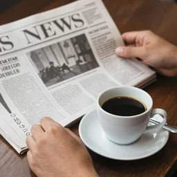 a coffe in the morning reading the news, photography