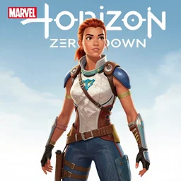 cover art with Aloy from Horizon: Zero Down, (Marvel comic book cover art), art by John Kirby, beautiful, very detailed, heroic,