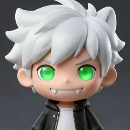 cartoon danny phantom white hair glowing green eyes cute fangs pointy teeth detailed photorealistic fanart trending on tumblr pixiv 8K detailed, Ross Tran,