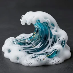 an semi realistic ocean wave foam transformed in resin and fossilized, colors, made of glass, highlights, artistic