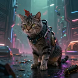saimese cat cyberpunk dsytopian future