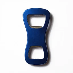 sapphire blue bottle opener, high detail macro photography, isolated on a pure white background, centered, entire object in frame, sharp focus, soft studio lighting
