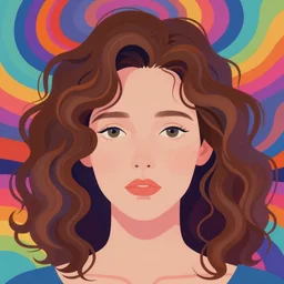 a colorful vibrant closeup portrait of a simple caucasian woman with curly mid length brown hair with a calm afraid aesthetic face dreamy dreamy vibes and dreaming psychedelic hair, by kawase hasui, moebius, edward hopper and james gilleard, zdzislaw beksinski, steven outram colorful flat surreal design, hd, 8 k, artstation