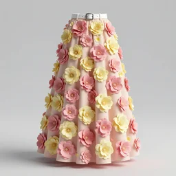 a skirt simulated by flowers,pink and light yellow,layers,long design,white belt,3d render ,fashion design ,highly detailed, hyper realistic,keyshot render,octane render,hdri, 4k -