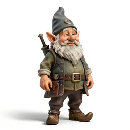 weathered gnome inventor with gadgets, photorealistic portrait photography, full body, standing, isolated on a pure white background, centered, whole figure in frame, sharp focus, studio lighting