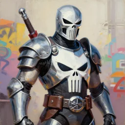 greg manchess portrait painting of fully armored punisher as overwatch character, medium shot, asymmetrical, profile picture, organic painting, sunny day, matte painting, bold shapes, hard edges, street art, trending on artstation, by huang guangjian and gil elvgren and sachin teng