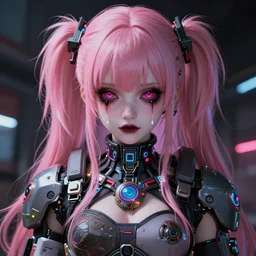 by kyoto animation, very creepy cyberpunk clown girl pink hair, tears from the eyes, wearing cyberpunk intricate streetwear, beautiful, detailed portrait, intricate complexity, ilya kuvshinov, cell shaded, 4 k, concept art, by wlop, ilya kuvshinov, greg rutkowski, sharp focus, volumetric lighting, cinematic lighting