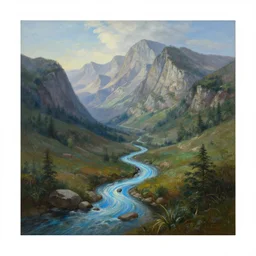 a beautiful painting of a serene mountain landscape with a stream of magical blue wind coming from a rift, by andreas rocha john howe, and martin johnson heade, featured on artstation, featured on behance, ultrawide angle, f 1 6, golden ratio, well composed, cohesive