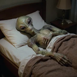 color film still, a creepy sleepy alien sleeping on his bed ; alien 2 ( 1 9 8 6 )