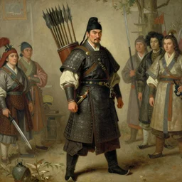 full character of a ancient chinese general carry a lot of javelins on back, character design, painting by gaston bussiere, katsuya terada, nc wyeth, greg rutkowski, craig mullins, vermeer, frank frazetta, mucha, tom of finland, trending on artstation, jeffery catherine jones