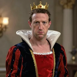 Very Angry Mark Zuckerberg as a the Queen of hearts from alice through the looking glass, hyperrealistic, highly detailed, depth of field, High definition, 8k,  octane render, artstation