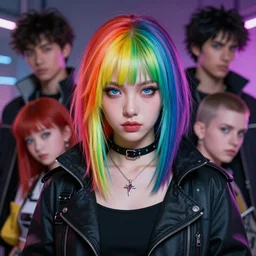 portrait of cyberpunk ashnikko with rainbow hair, by ilya kuvshinov, katsuhiro otomo, kidmo!!!, trending on artstation, magali villeneuve, artgerm, jeremy lipkin and michael garmash