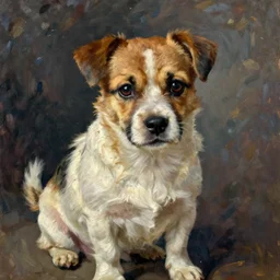 a masterful impressionist portrait painting of a little doggey who is worried he may not be a good boy