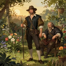 Jack Burton, golden hour, in a garden, artstation, by J. C. Leyendecker and Peter Paul Rubens,