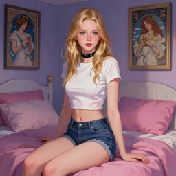 emily rajtkowski, vaporwave, bedroom, highly detailed, digital painting, artstation, concept art, smooth, sharp focus, illustration, art by artgerm and greg rutkowski and alphonse mucha