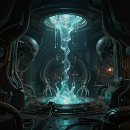 dark disturbing cyberpunk bunker with alien mechanisms inside, with mystical glowing fluid, ultra detailed, made by john e. berninger
