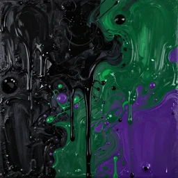 abstract painting in black, dark green, purple. 8k, dripping paint, paint spill, extreme detail, intricate detail, masterpiece, trending on artstation,