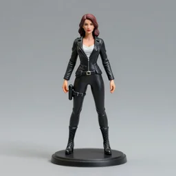 Product Introduction Photos, 4K, Full body, 80mm resin detailed miniature of a spy woman in leather suit