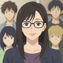 anime portrait of one smiling lady wearing eyeglasses by wlop, loish, ilya kuvshinov, makoto shinkai, and artgerm, elegant, vivid colors, hyperdetailed artistic lines, intricate, in the style of borderlands, artstation, 8 k, centered composition