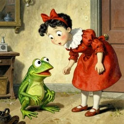 Mother from Coraline murdering pepe the frog in the style J. C. Leyendecker