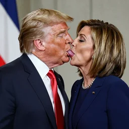 Donald trump French kissing Nancy pelosi, they both have long tongues, Peter Paul Ruben, very detailed