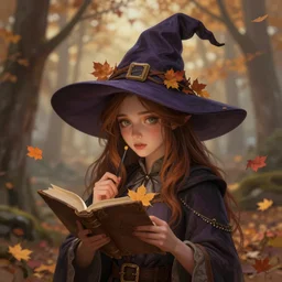 cute autumnal witch, d & d, fantasy, portrait, highly detailed, digital painting, trending on artstation, concept art, sharp focus, illustration, art by artgerm and greg rutkowski and magali villeneuve