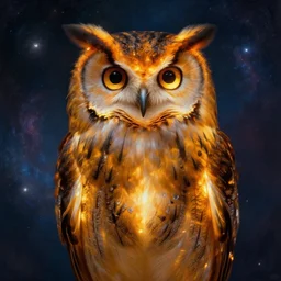 portrait painting of an amber glowing owl, background is a galaxy unreal render cinematic lighting art by bussiere rutkowski andreas rocha