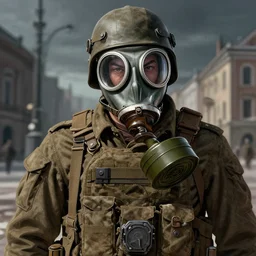 world war 1 soldier with gas mask _ wearing _ in _ tactical _ gear audrey _ plaza _ fine _ detail _ anime _ realistic _ shaded _ lighting _ dramatic _ poster _ by _ ilya _ kuvshino