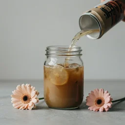 photo of a man in a jar on a table, flower still life, close up, studio lighting