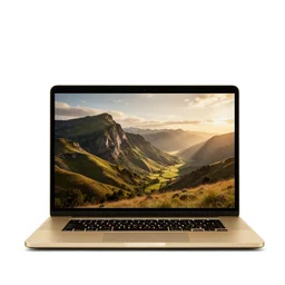 golden laptop, stylized 3d render, isolated on a pure white background, centered, entire object in frame, sharp focus, soft studio lighting