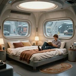 a hyperrealist photography of a futuristic cozy bedroom by victor enrich and ralph mcquarrie