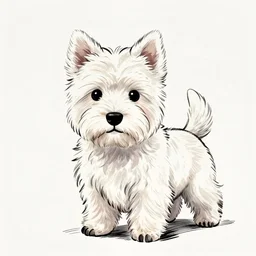 west hightland white terrier, sweet, affectionate, tender, cute, manga ink drawing
